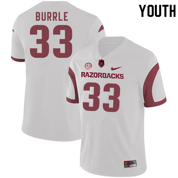 Youth #33 Kelin Burrle Arkansas Razorbacks College Football Jerseys Sale-White